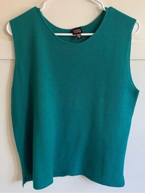 Eileen Fisher Sleeveless Knit Tank Top Teal Green 100% Italian Yarn Large